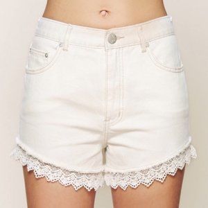 Free People Lace Crochet Shorts Cotton White Denim
